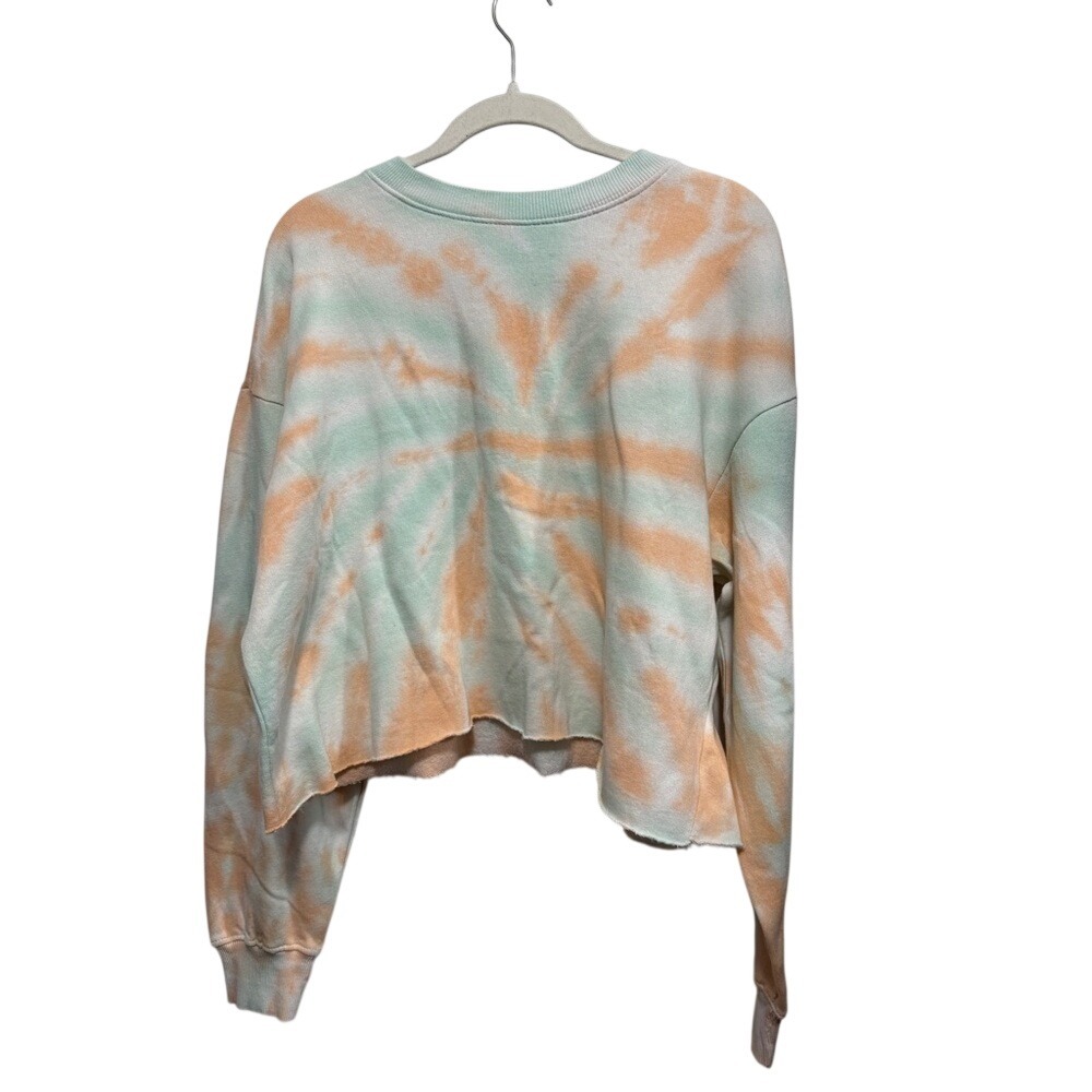Be You Tie Dye cropped Sweatshirt women's L raw hem boho beach orange white fun